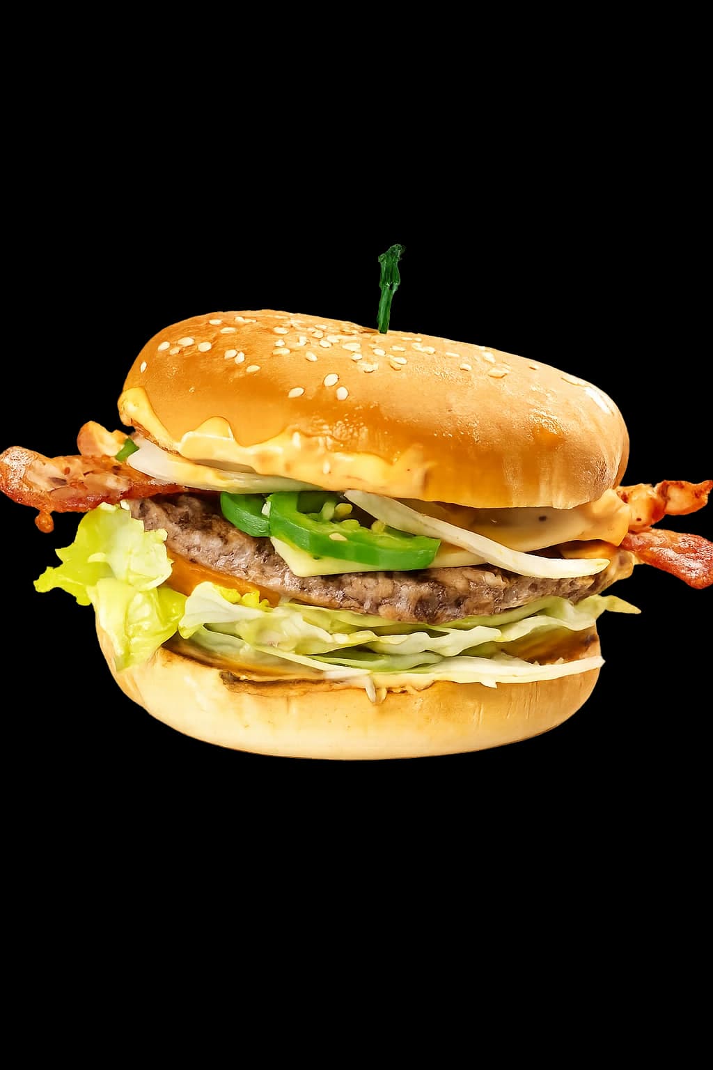 The Famous Vegas Burger with bacon, jalapeno and special sauce