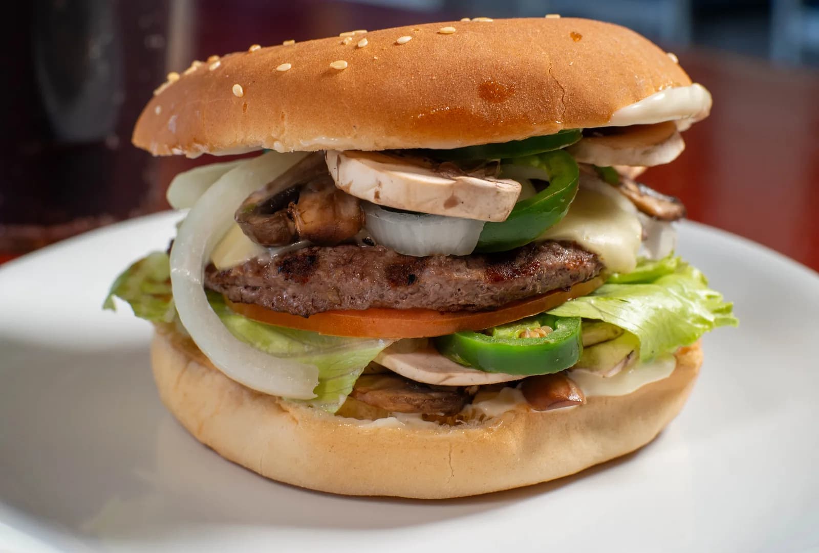 The Fremont Burger with mushrooms, jalapeno and grilled onions